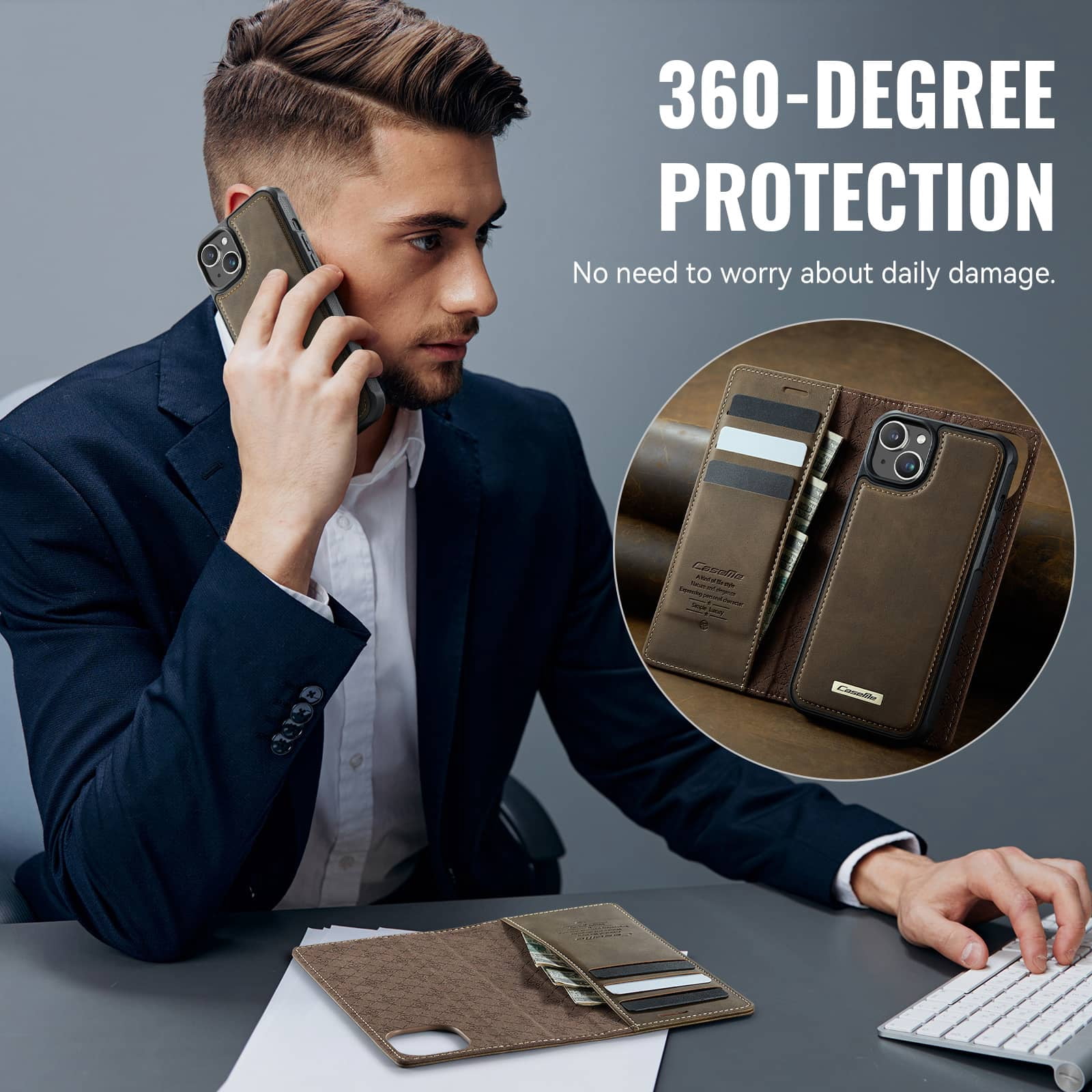 Magnetic 2 in 1 Magsafe Detachable Wallet Case for iPhone 14 with Card Holder Women Men, Retro PU Leather【RFID Blocking】Kickstand Shockproof Cover