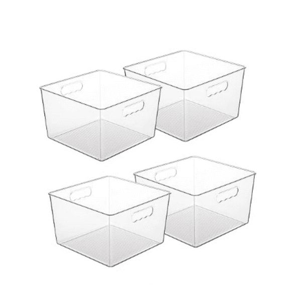 4 Pack Extra Large Clear Plastic Storage Bins,11x11 Cube Acrylic Organizer Square Containers with Handle for Pantry,Closet,LaundryRoom,Kitchen,Bathroom,UnderSink Organization