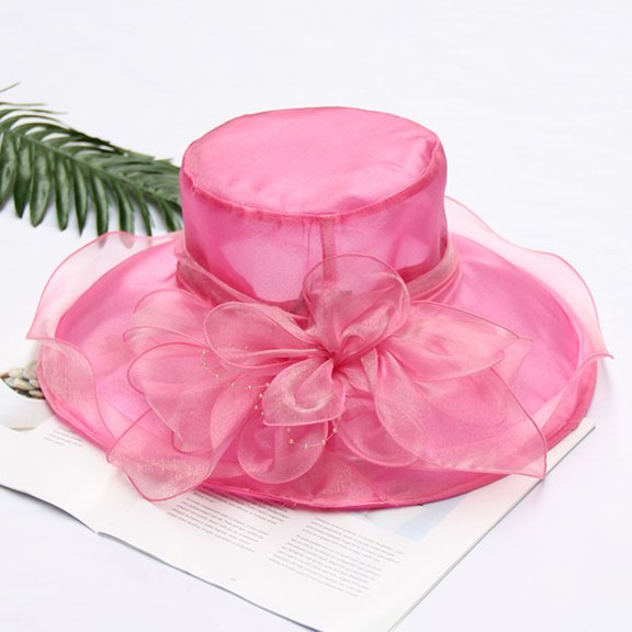 Dream Lifestyle Hat Elegant Lady Wide Brim Flower Sun Hat Women Wedding Tea Party Church Travel Cap