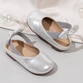 thumbnail image 5 of Girls Dress Shoes Mary Jane Flats | Decorative Bow, Princess Shoes, Cushioned Comfort, Non-Slip Sole, Toddler and Little Girls, Daily Wear Silver 30, 5 of 9