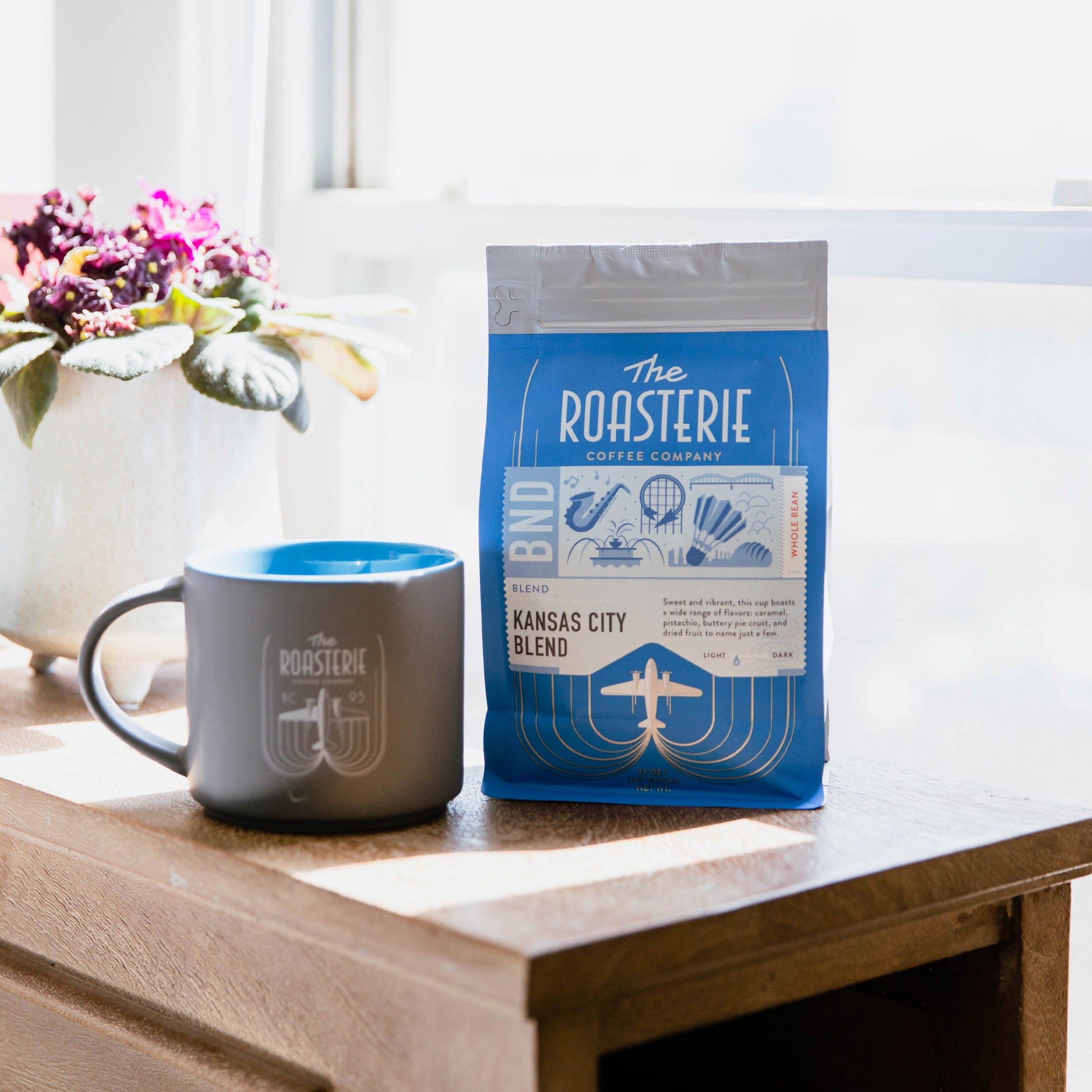 The Roasterie Kansas City Blend, Light Roast, Whole Bean Local Coffee, 10oz, Naturally Caffeinated