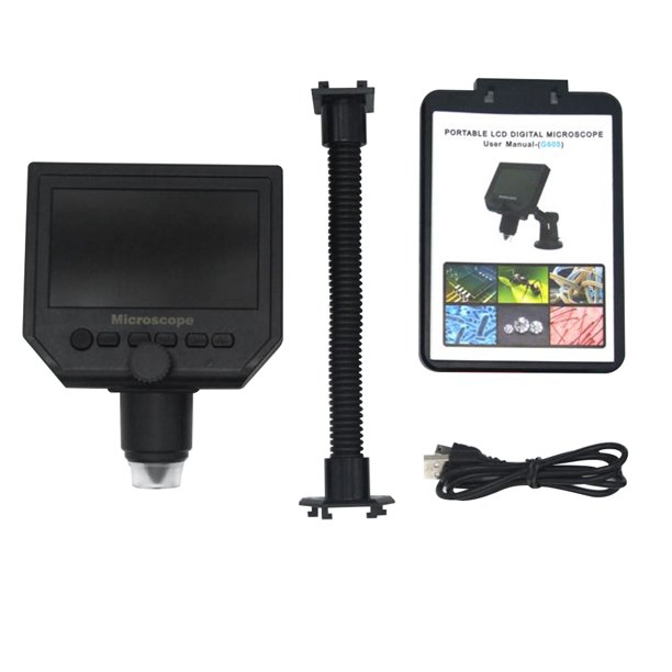 Riwesomey Microscopio digital Pantalla LCD HD de 4,3 pulgadas Lupa de microscopio recargable 600x, soporte de cuello de cisne lupas No.02 Riwesomey TO1232-02B