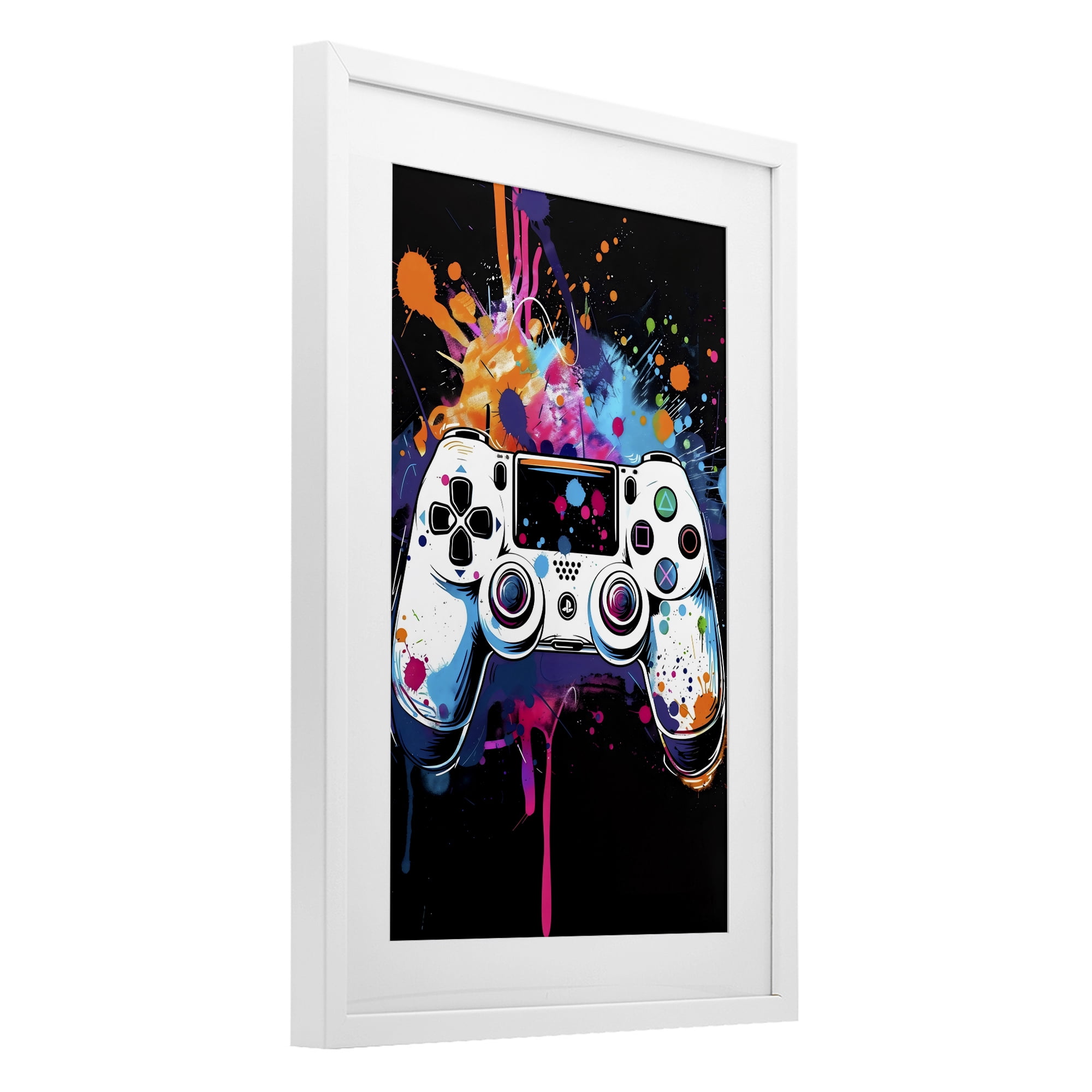 Stupell Industries Controller Contrast with Neon Splatter White Framed Print Under Glass, design by Creative Studio