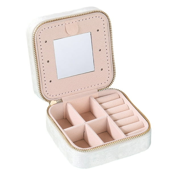 Joyero de viaje, mini estuche de viaje para joyas, pequeño organizador de joyas portátil con espejo para mujeres y niñas, 3 capas