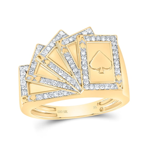10kt Yellow Gold 1/3 Cttw Natural Diamond Cards Men Wedding Engagement Anniversary Ring, Women Size: 5-9