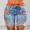 Orange, variant on Womens 2-in-1 Jean Shorts Colorblock Print Elastic Workout Yoga Liner with Ripped Denim Shorts for Women Trendy Casual Running Pink-S