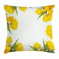 thumbnail image 1 of Yellow Flower Throw Pillow Cushion Cover, Abstract Frame Yellow Tulip and Blue Forget Me Knot Blooms Bouquets, Decorative Square Accent Pillow Case, 16 X 16 Inches, Mustard Fern Green, by Ambesonne, 1 of 2