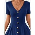 thumbnail image 6 of Navy Blue V-Neck Short Sleeve Fit & Flare Midi Dress With Gold-Tone Button Front, 6 of 7
