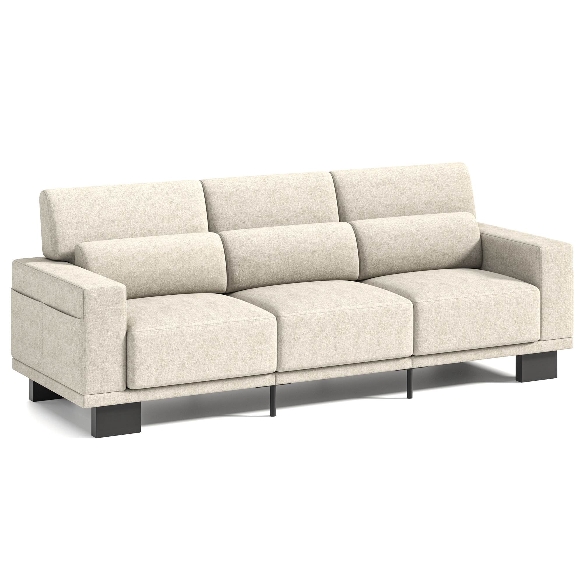 Asofer 89" Sofa Couch with 3 Seat Soft Pillow & Large Storage Pocket for Living Room, Small Space, White