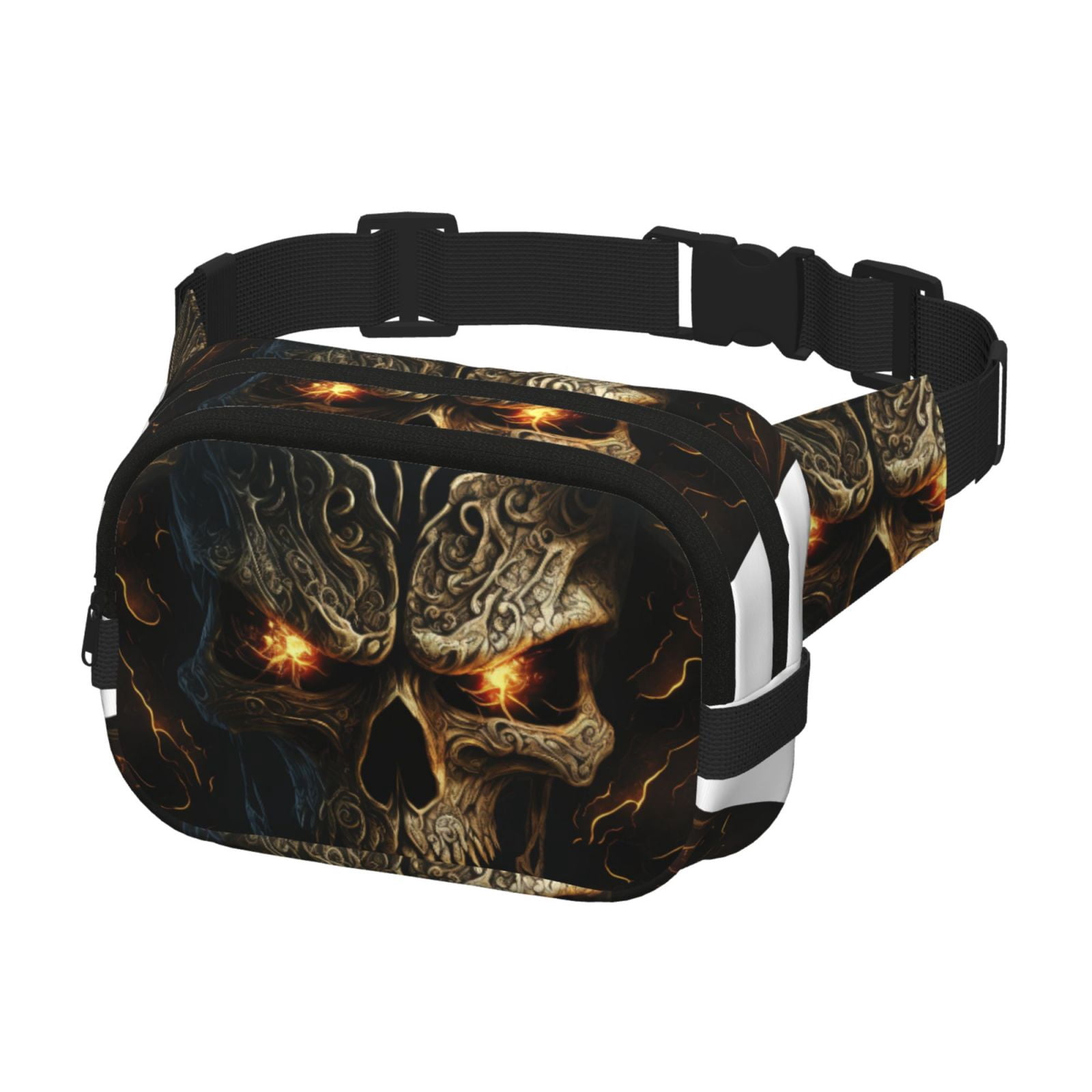 Kuqiui Metal Evil Skull Print Fanny Packs for Women Cross Body Waist Bag Fashionable Fanny Pack Designer Workout Hiking Waist Pack Running Travel Gym