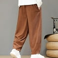 thumbnail image 4 of Plebaso Men's Corduroy Pants Drawstring Elastic Waist Casual Pants Loose Vintage Long Trousers for Men, 4 of 9
