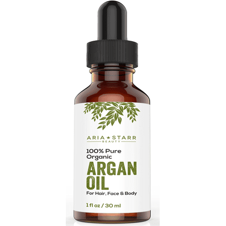 Skin Inc Pure Aria Starr ORGANIC Argan Oil For Hair, Skin, Face, Nails, Beard & Cuticles - Best 100% Pure Moroccan Anti Aging, Anti Wrinkle Beauty Secret, Certified Cold Pressed Moisturizer ()