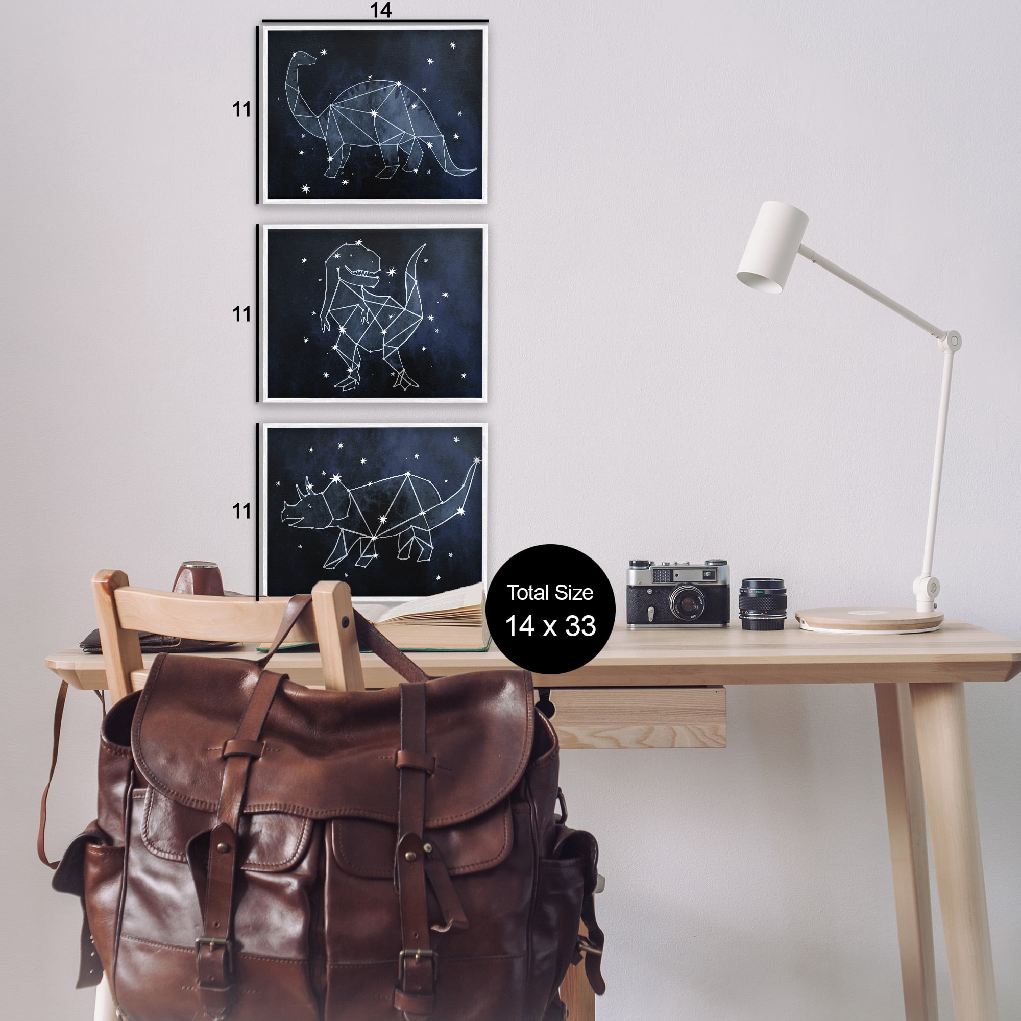 Stupell Industries Night Sky Dinosaur Constellations Animals & Insects Painting White Framed Art Print Wall Art, 14 x 11, Set of 3