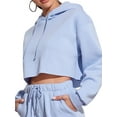 thumbnail image 2 of Arvbitana Women Teen Girls Cropped Hoodies Solid Color Drawstring Hooded Pullovers Long Sleeve Casual Workout Short Sweatshirts Fashion Tops, 2 of 5
