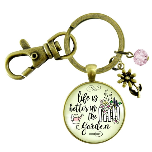 Gardener Keychain Life Is Better In Garden Womens Quote Gift Jewelry
