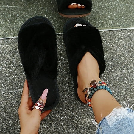 

〖Yilirongyumm〗 Black 39 Slippers For Women Color Women s Plush And Slippers Comfortable Fashion Size Warm Solid Plus Women s Slipper
