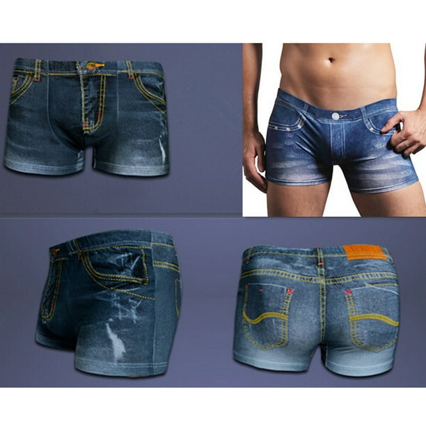 HEVIRGO Denim Pattern Fake Jeans Print Cotton Men Boxer Briefs