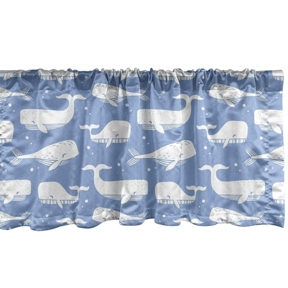 Ambesonne Whale Valance Pack of 2, Monochrome Sea Mammal, 54"X18", Ceil Blue and White
