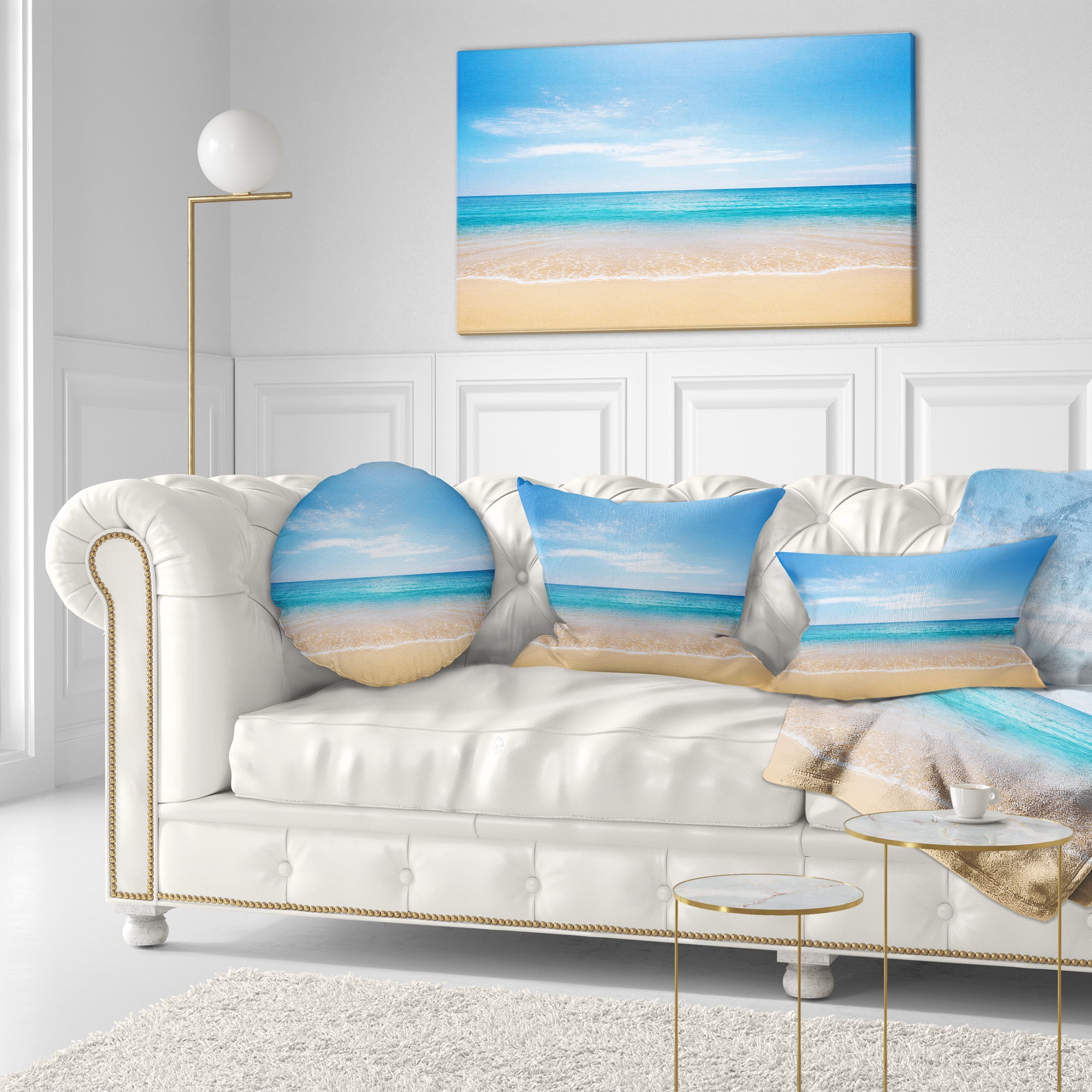 Designart Calm Blue Sea and Sky - Seashore Photography Throw Pillow - 12x20