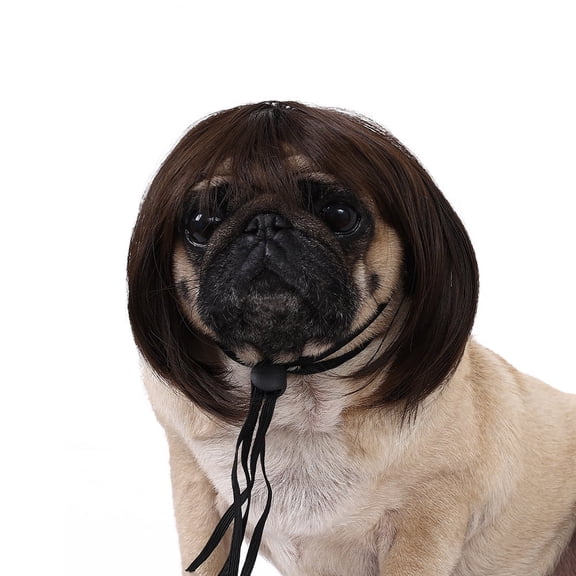 Kicpot Dog Cat Wig - Black Short Pet Wigs for Small Large Medium Breed Dogs, Halloween Cosplay Costume Accessories with Adjustable Elastic Bands