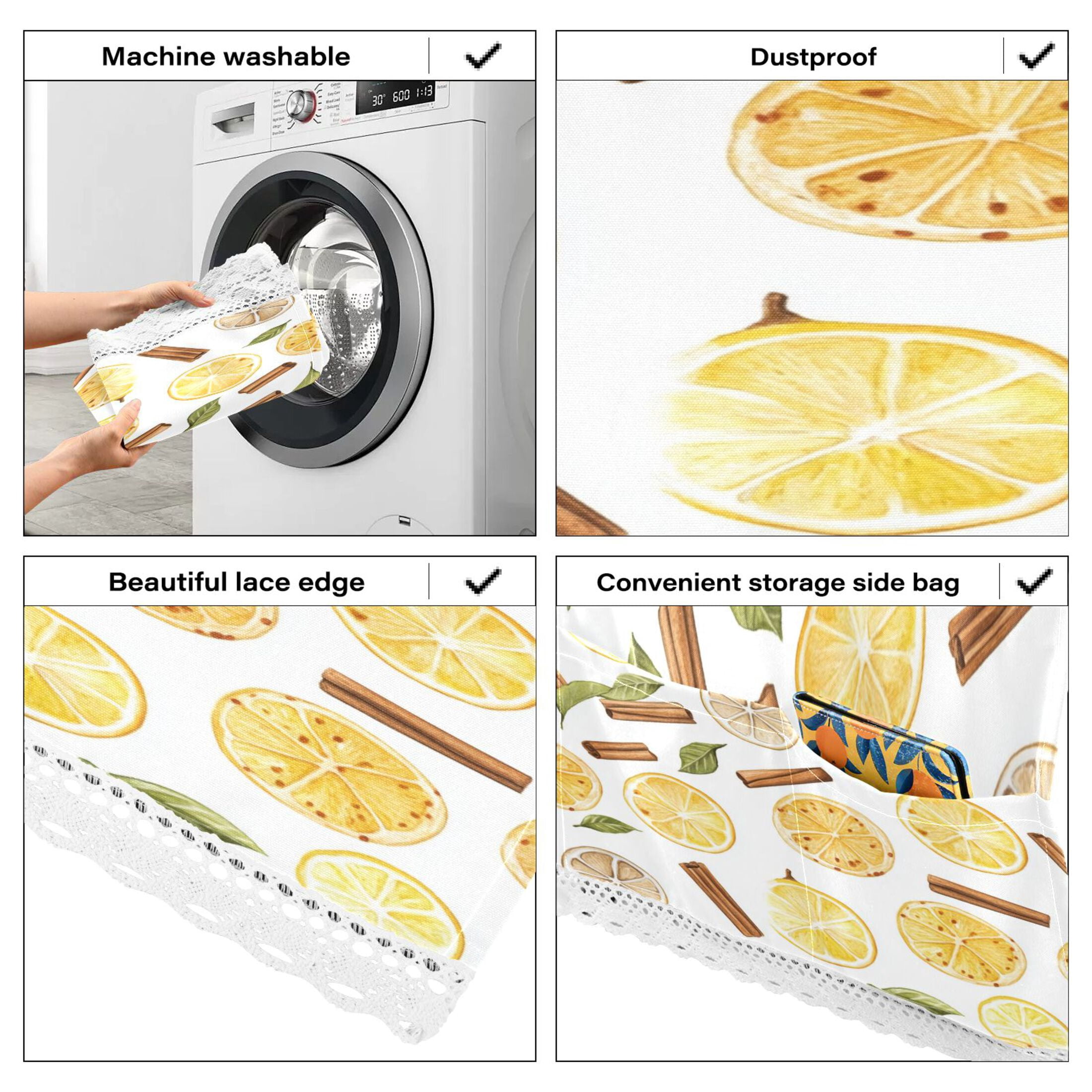 Lemon Cinnamon PatternWasher and Dryer Covers Dust-Proof and Oil Resistant Fridge Cover with 4 Storage Pockets Washing Machine Top Cover for Laundry Kitchen Home 51.2 x 22 In