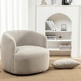 thumbnail image 4 of 34" Wide Taupe Bouclé Swivel Barrel Accent Chair with Pillow, Modern Upholstered Armchair, 4 of 12