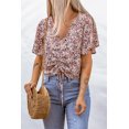 thumbnail image 3 of POGLIP Blouse à Nouer Florale Multicolore pour Femmes Centre V Cou, 3 of 6