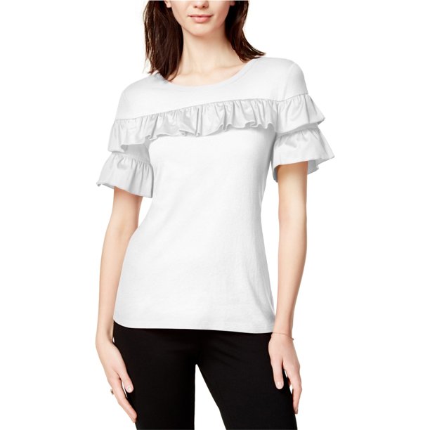 Camiseta básica maison Jules con volantes para mujer color blanco roto talla XXL