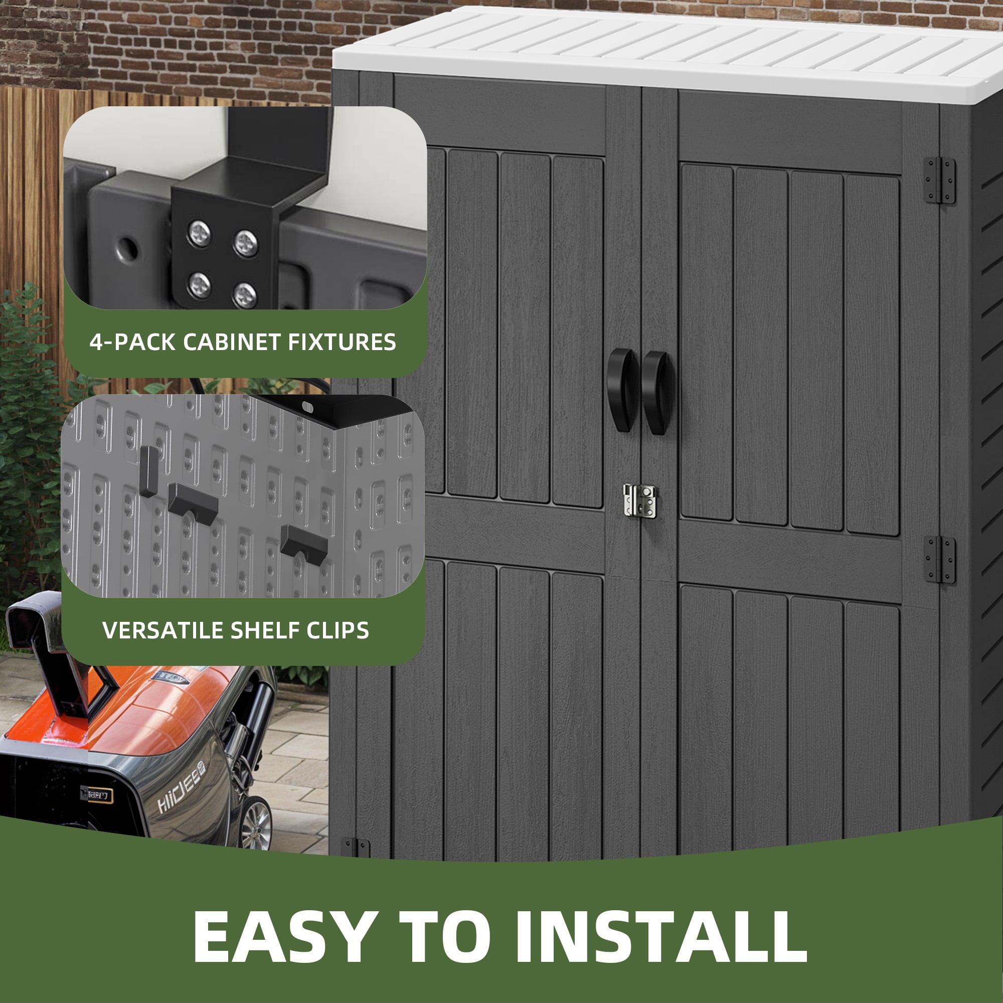 Uforic Outdoor Storage Shed, Vertical Lockable Tool Storage Resin Shed for Garden, Garage, Patio, No Shelves Included, Gray