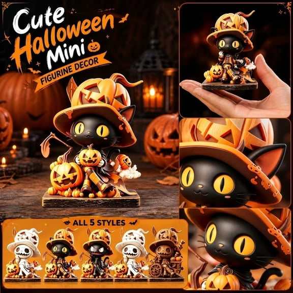 THOPBPRK Halloween Decorations Wooden Figurines Cute Pumpkin Witch Ghost Cat Statue for Tiered Tray Decor Tabletop Display Home Party Accents Seasonal Holiday Table Centerpiece, 1Pack A