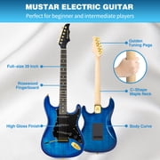Full Size 39 Inch Electric Guitar Kit Solid Wood for Beginner with 25W Amplifier Gig Bag,Capo,Strap,Cable,Picks(Blue)