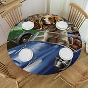 Awypu Dog Race Car Round Tablecloth Full Width Single-Sided Printing 100% Polyester Fiber 38-42