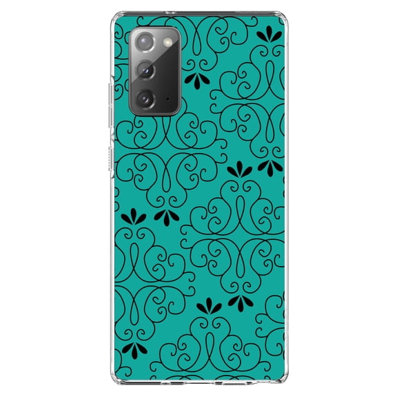 DistinctInk Clear Shockproof Hybrid Case for Samsung Galaxy Note 20 (6.7" Screen) - TPU Bumper, Acrylic Back, Tempered Glass Screen Protector - Coral Blue Black Floral Pattern
