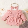 thumbnail image 3 of Newborn Infant Baby Girl Clothes Long Sleeve Bow Romper Ruffle Jumpsuits with Headband, 3 of 7