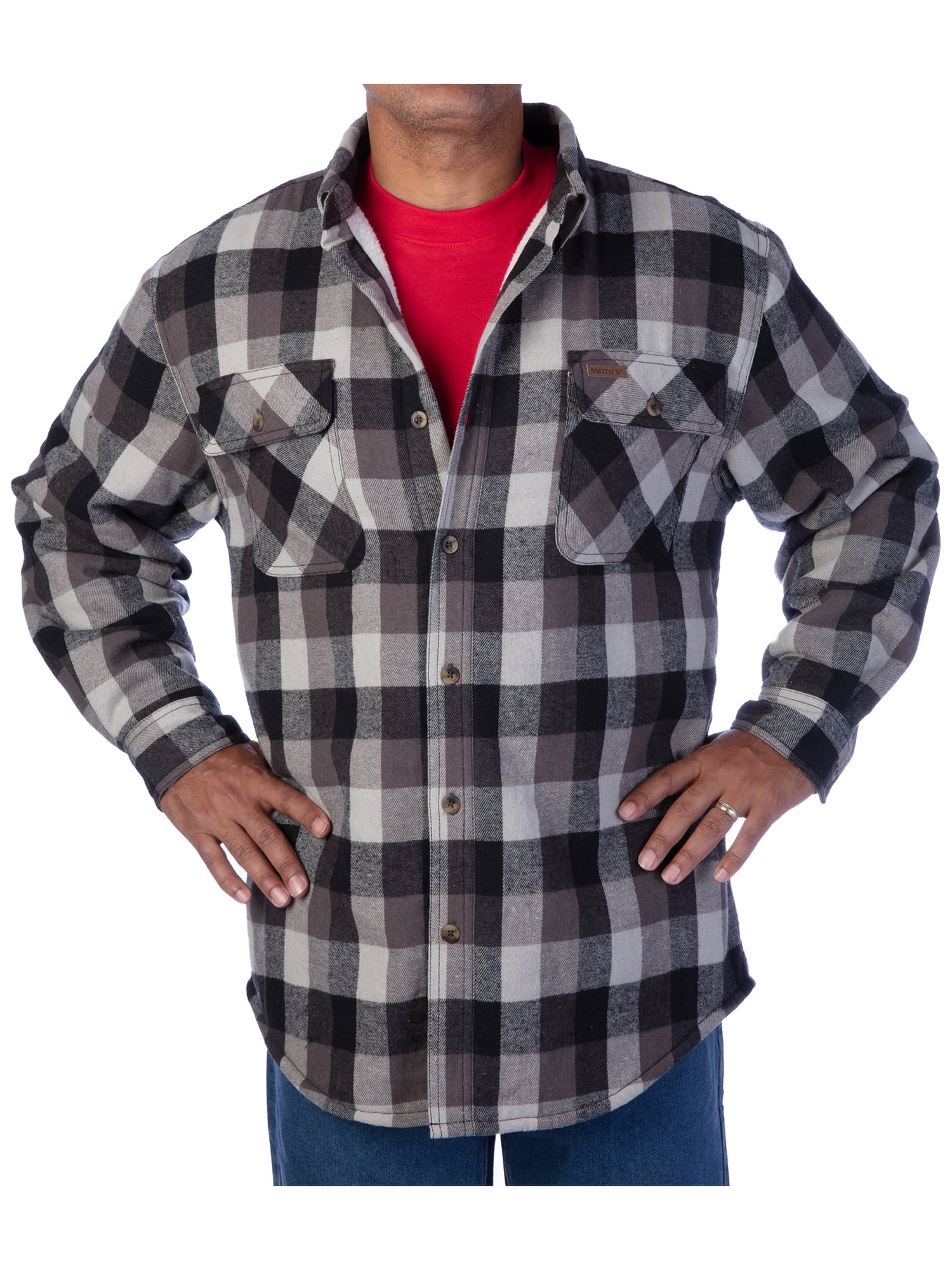 mens smith's sherpa lined checkered hooded shirt jacket