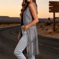 thumbnail image 4 of Vests for Women Western Fringe Sleeveless Vest Hollow Cutout Open Front Layering Jackets Gray XL, 4 of 9