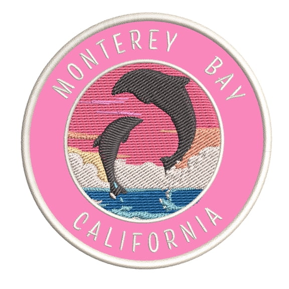 Monterey Bay, California Dolphin Sunset 3.5 Inch Iron Or Sew On Embroidered Fabric Badge Patch Ocean Beach, Salt Life Iconic Series