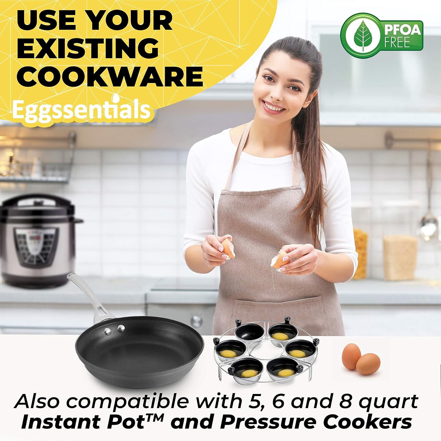 Stainless Steel Egg Poacher Insert with Nonstick Coating for Skillet and Pressure Cooker