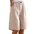 thumbnail image 2 of Women's High Waisted Striped Bermuda Shorts, Button Front Elastic Waist Wide Leg Culottes with Pockets, Summer Casual Beach Vacation Resort Outdoor Daily Wear Fashion Capri Pants Wine S, 2 of 5