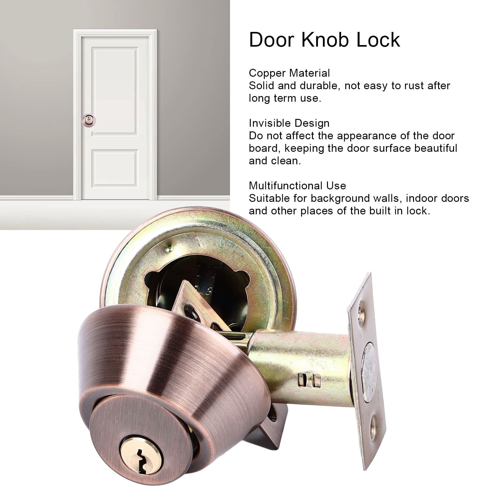 NFTIGB Keyed Entry Door Knob Lock Universal Protection Double Side Interior Door Knob Lock for Home Bedroom Stainless Steel Silver, 3.94 inches / 10 cm