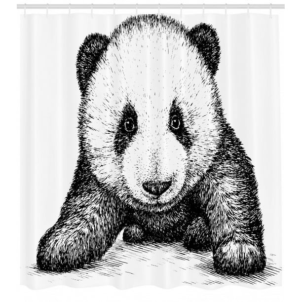 Panda Shower Curtain Baby Panda Bear Illustration Sketch Style Artwork Asian Nature Wild Animals Theme Fabric Bathroom Set With Hooks Black White By Ambesonne Walmart Com Walmart Com
