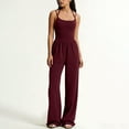 thumbnail image 6 of QATAINLAV Women's Summer Jumpsuit Trendy Spaghetti Strap One Piece Pants Casual Loose Wide Leg Romper Yoga Workout Outfits, Wine, L, 6 of 7