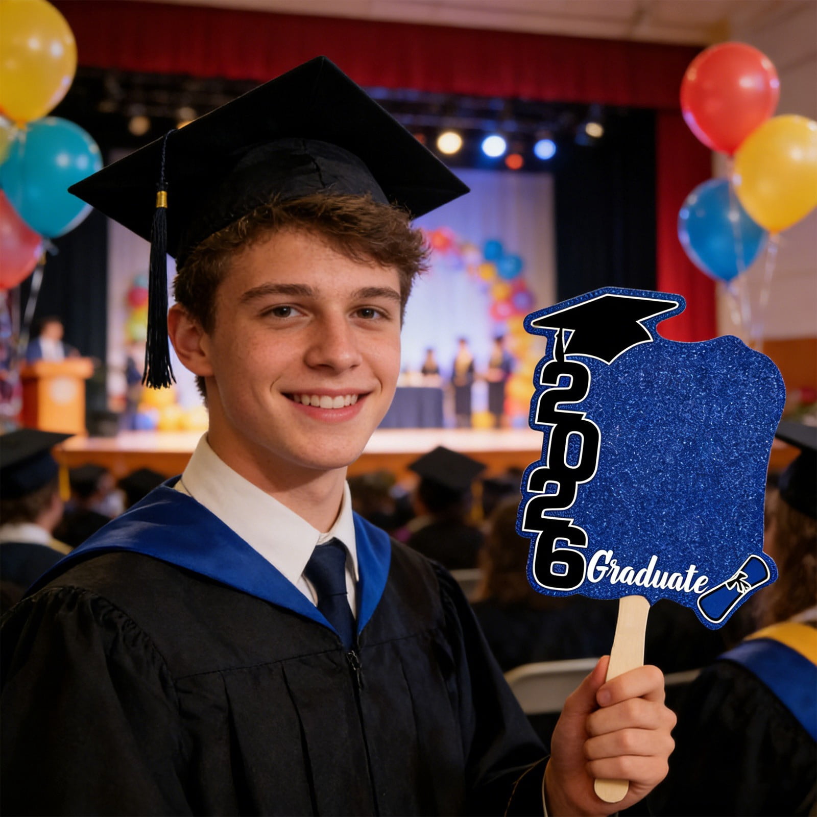 24 Pack Class Of 2026 Graduation Fans With Handle Double Sided Grad Photo Props 2026 Graduation Handheld Fans Bulk Graduation Graduation Party Keepsake High School College Senior Graduation Supplies