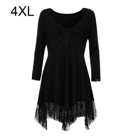 

Women Plus Size Lace Splice Short Dress Sexy Long Sleeve Blouse Work Casual Top