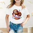 thumbnail image 2 of Bjutir Girl Shirts Summer Sloth Print Short Sleeve Casual Loose Fit Round Neck Tee For Kids Toddler Youth Comfortable Daily Wear Top Cute Print Girls Tops,White,4-5 Years, 2 of 4