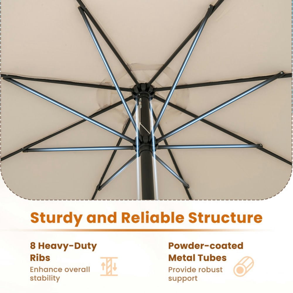 Demifill 12 Feet Patio Umbrella with Crank Handle and 8 Sturdy Ribs, Patio Umbrella for Outdoor, Beige