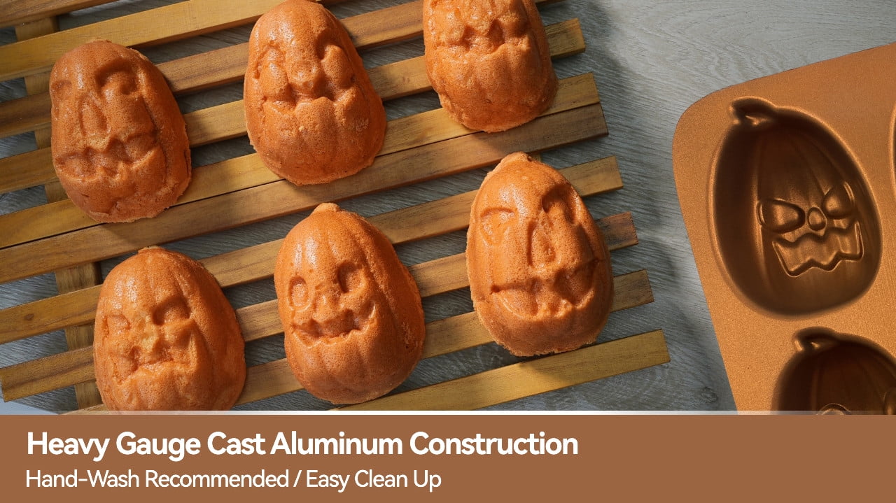 Way to Celebrate Pumpkin Cast Aluminum 6-Cavity Baking Pan, Orange lridescent