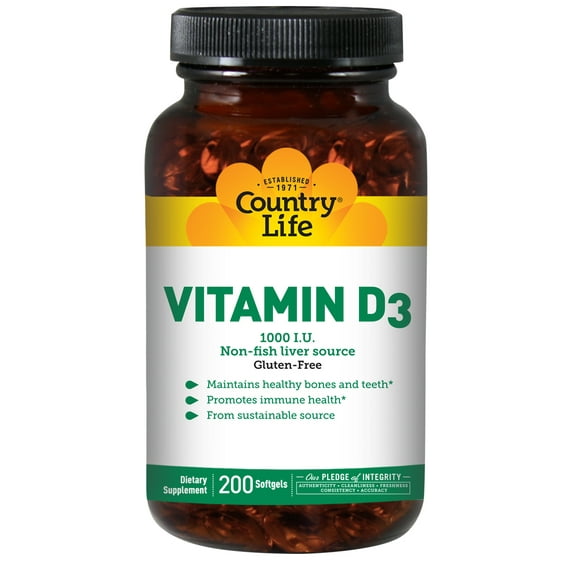 Country Life Vitamin D3, 25 mcg (1,000 I.U.), 200 Softgels