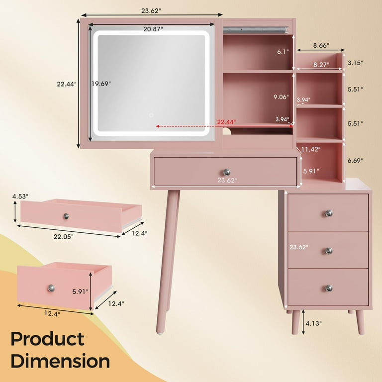 CozyHome Makeup Vanity Table Set with Sliding Lighted Mirror, Vintage Dressing Table with 3 Color Touch Light, Vanity Desk with 4 Drawer & Hidden Shelves, Pink - Walmart.com CozyHome Makeup Vanity Table Set with Sliding Lighted Mirror, Vintage Dressing Table with 3 Color Touch Light, Vanity Desk with 4 Drawer & Hidden Shelves, Pink - Walmart.com