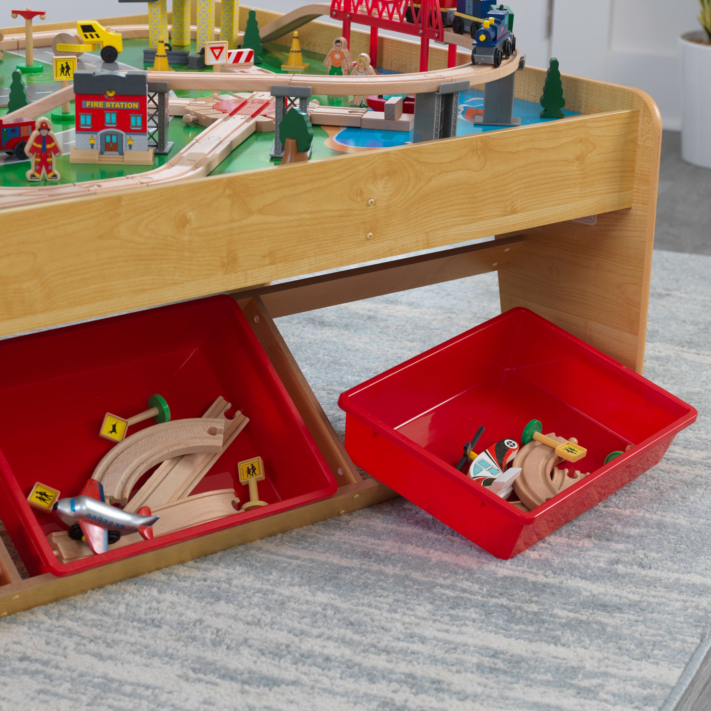 KidKraft Waterfall Mountain Wooden Train Set Table with 120